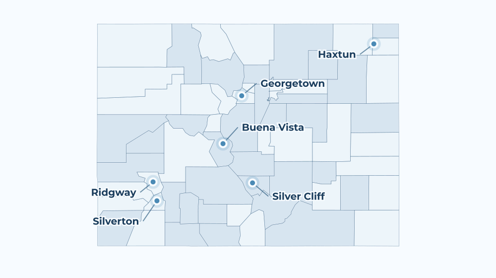 Accurate Colorado land service area map with county boundaries and major city labels